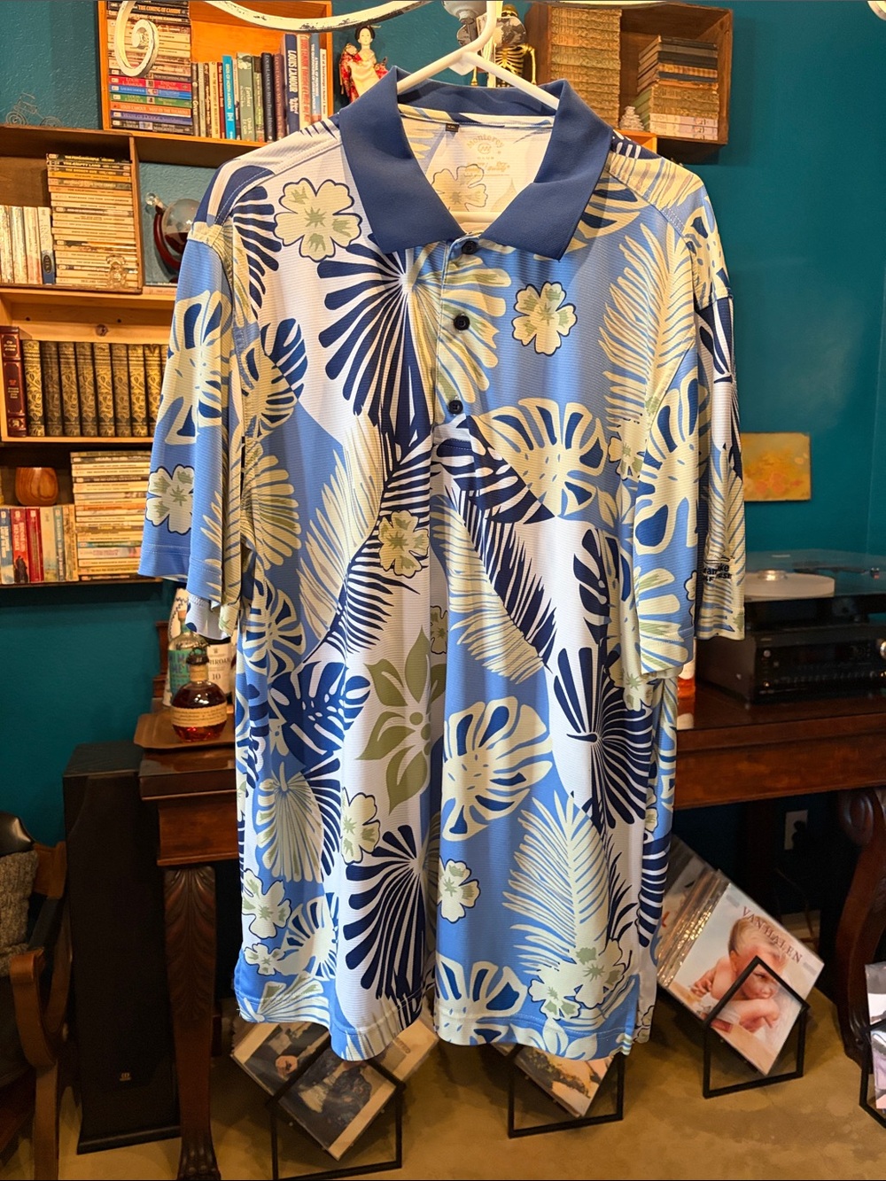 Men's Blue Tropical Print Polo Shirt